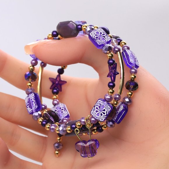 Mybeademporium.com Jewelry - Purple and gold memory wire bracelet 3 stands.